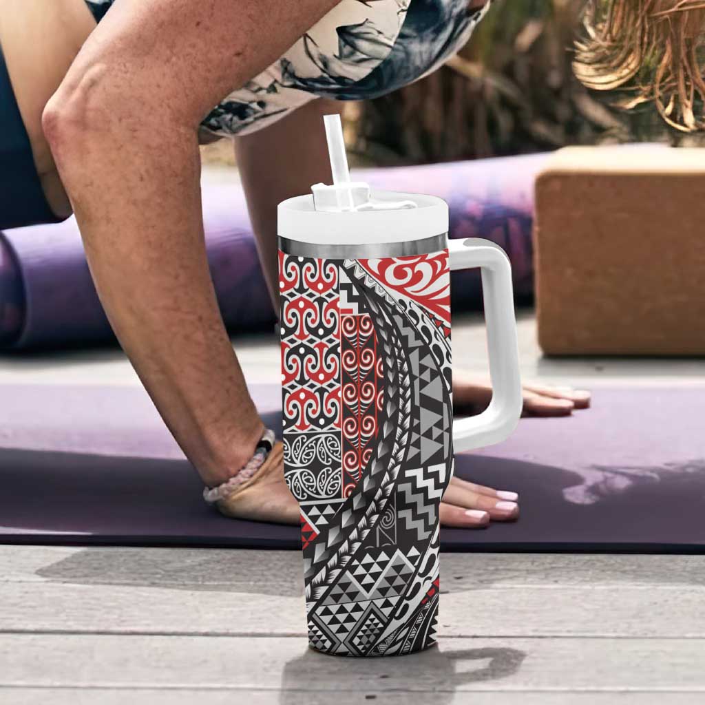 Aotearoa Maori Tribal Tattoo Tumbler With Handle Kowhaiwhai Taniko Patchwork Motifs LT9 - Polynesian Pride