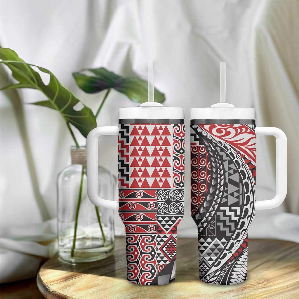 Aotearoa Maori Tribal Tattoo Tumbler With Handle Kowhaiwhai Taniko Patchwork Motifs LT9 - Polynesian Pride