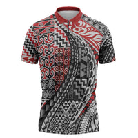 Aotearoa Maori Tribal Tattoo Zipper Polo Shirt Kowhaiwhai Taniko Patchwork Motifs - Polynesian Pride