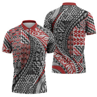 Aotearoa Maori Tribal Tattoo Zipper Polo Shirt Kowhaiwhai Taniko Patchwork Motifs - Polynesian Pride