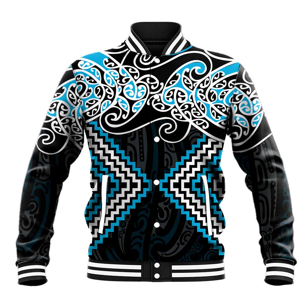 Blue Aotearoa Tukutuku Manawa Tapu Baseball Jacket Ta Moko Toi Maori LT9 Unisex Blue - Polynesian Pride
