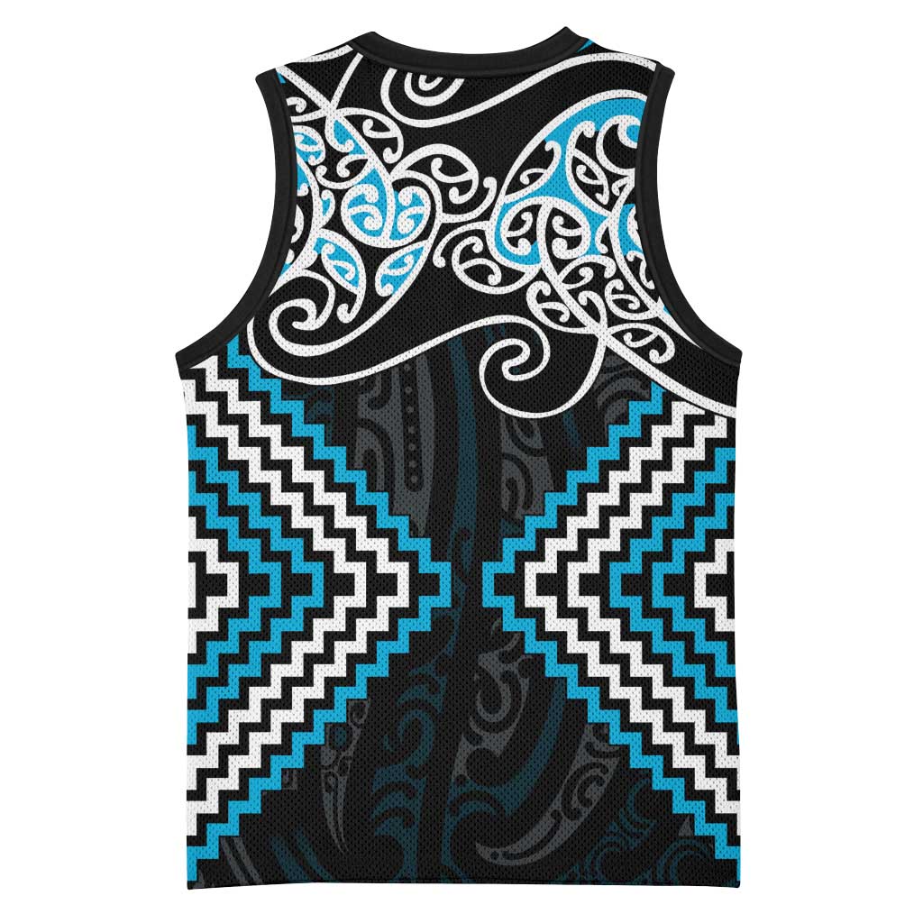 Blue Aotearoa Tukutuku Manawa Tapu Basketball Jersey Ta Moko Toi Maori - Polynesian Pride