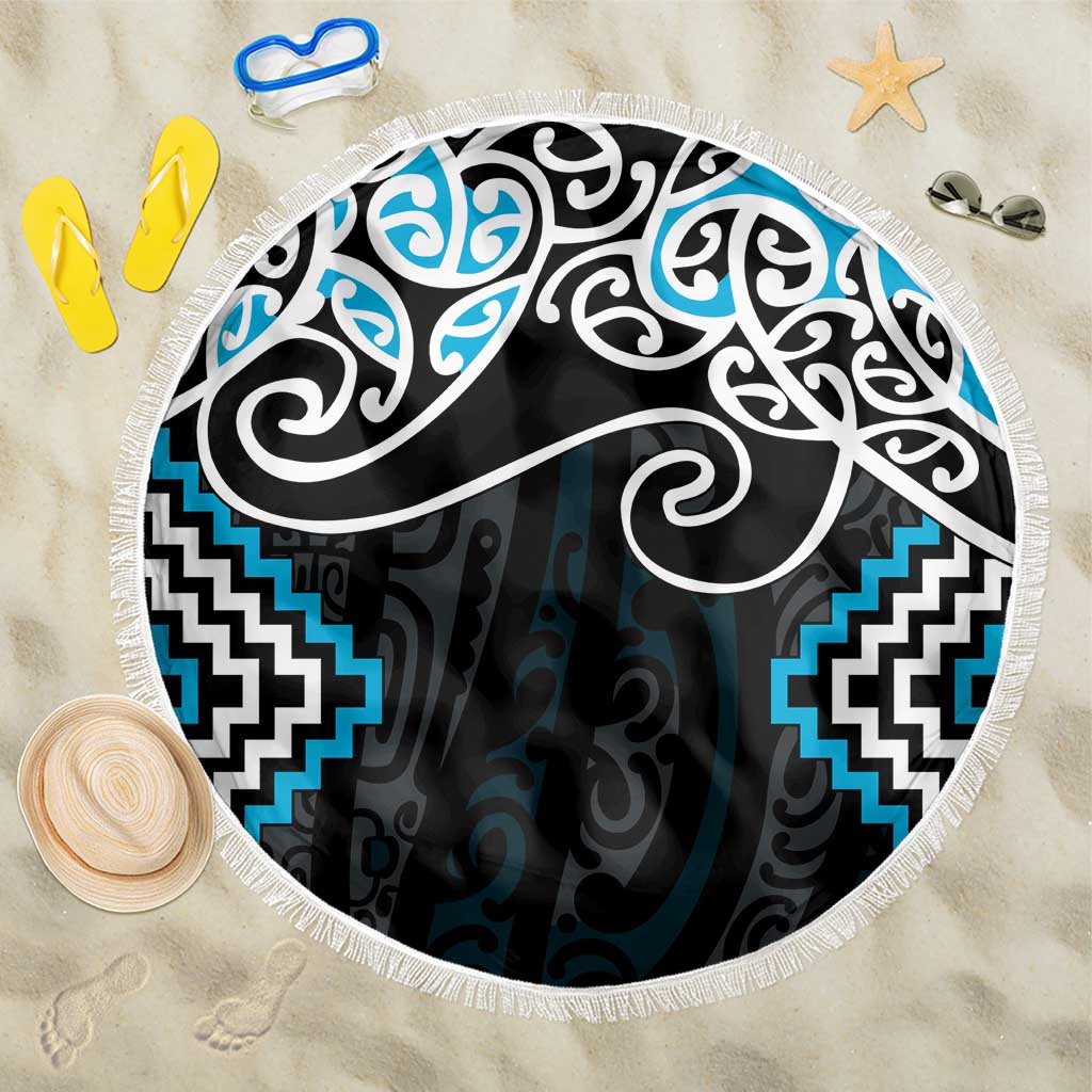 Blue Aotearoa Tukutuku Manawa Tapu Beach Blanket Ta Moko Toi Maori LT9 One Size 150cm Blue - Polynesian Pride