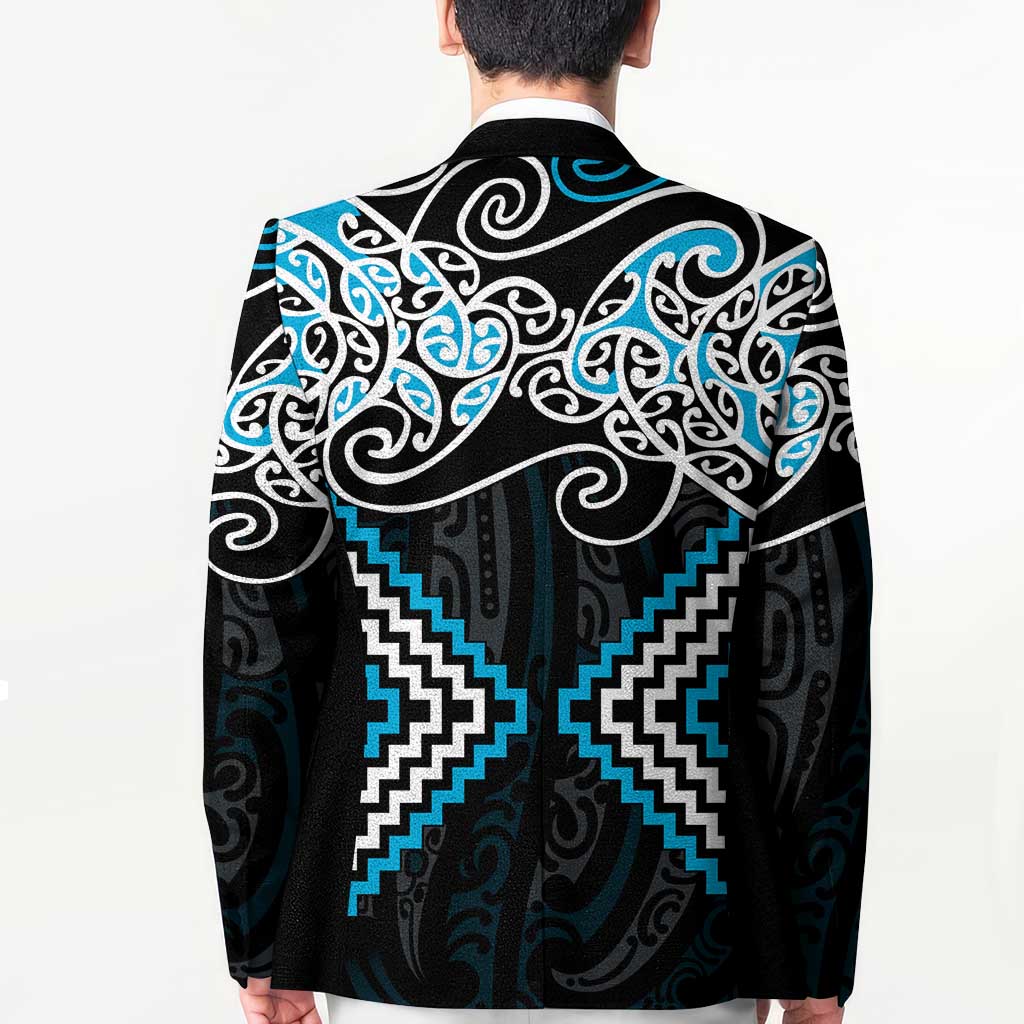 Blue Aotearoa Tukutuku Manawa Tapu Blazer Ta Moko Toi Maori - Polynesian Pride