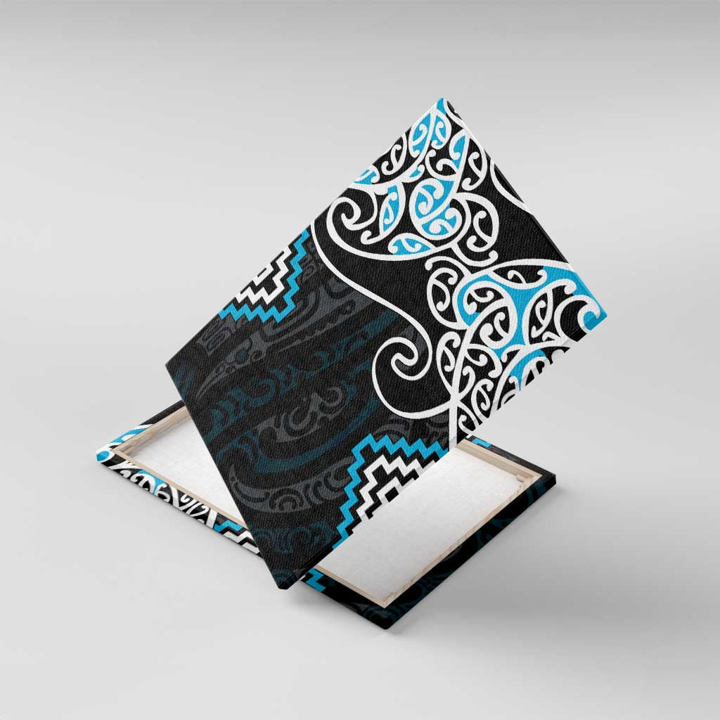 Blue Aotearoa Tukutuku Manawa Tapu Canvas Wall Art Ta Moko Toi Maori LT9 With Frame Blue - Polynesian Pride