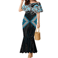 Blue Aotearoa Tukutuku Manawa Tapu Family Matching Mermaid Dress and Hawaiian Shirt Ta Moko Toi Maori
