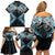 Blue Aotearoa Tukutuku Manawa Tapu Family Matching Off Shoulder Short Dress and Hawaiian Shirt Ta Moko Toi Maori