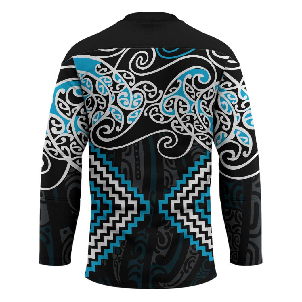 Blue Aotearoa Tukutuku Manawa Tapu Hockey Jersey Ta Moko Toi Maori - Polynesian Pride