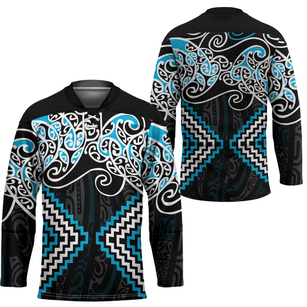 Blue Aotearoa Tukutuku Manawa Tapu Hockey Jersey Ta Moko Toi Maori - Polynesian Pride