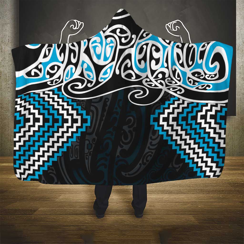 Blue Aotearoa Tukutuku Manawa Tapu Hooded Blanket Ta Moko Toi Maori LT9 - Polynesian Pride