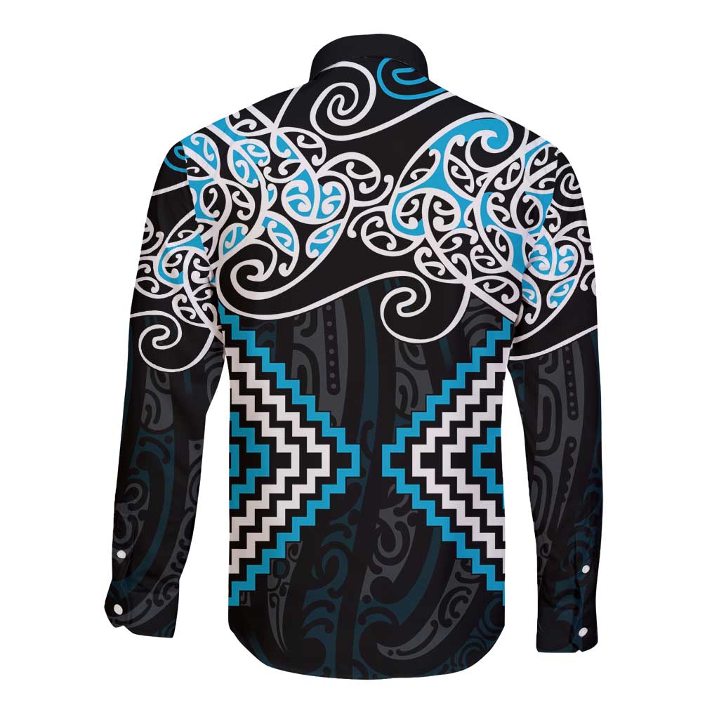 Blue Aotearoa Tukutuku Manawa Tapu Long Sleeve Button Shirt Ta Moko Toi Maori LT9 - Polynesian Pride