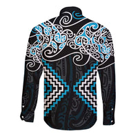 Blue Aotearoa Tukutuku Manawa Tapu Long Sleeve Button Shirt Ta Moko Toi Maori LT9 - Polynesian Pride