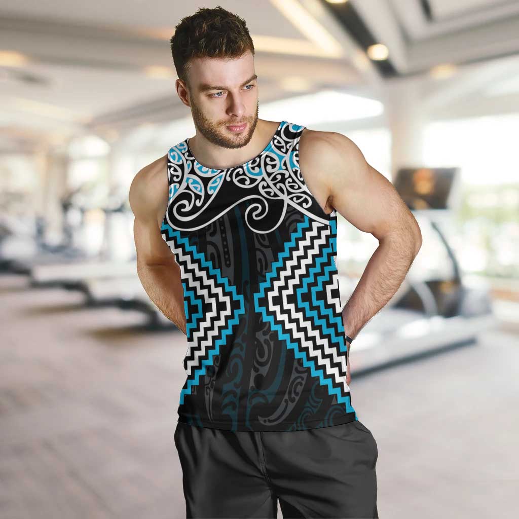 Blue Aotearoa Tukutuku Manawa Tapu Men Tank Top Ta Moko Toi Maori LT9 Blue - Polynesian Pride