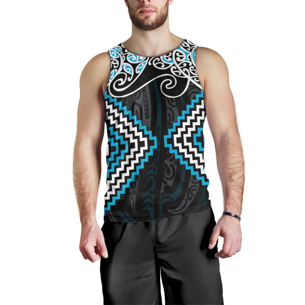 Blue Aotearoa Tukutuku Manawa Tapu Men Tank Top Ta Moko Toi Maori LT9 - Polynesian Pride