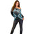Blue Aotearoa Tukutuku Manawa Tapu Off Shoulder Sweater Ta Moko Toi Maori