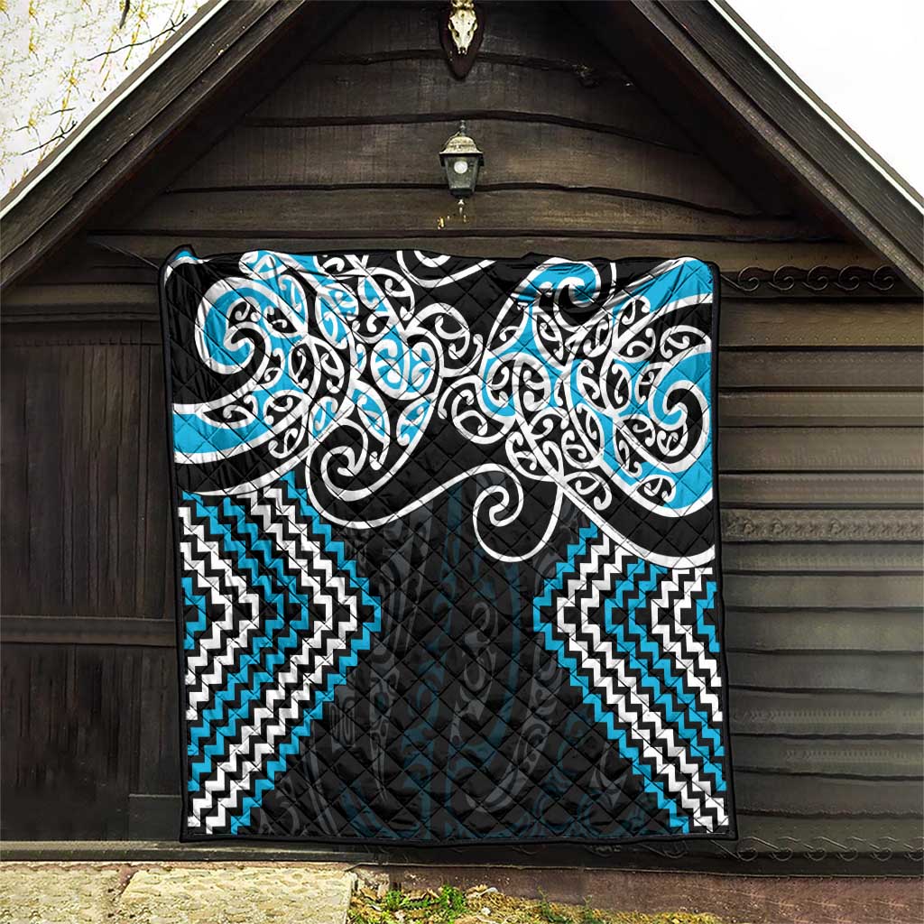 Blue Aotearoa Tukutuku Manawa Tapu Quilt Ta Moko Toi Maori