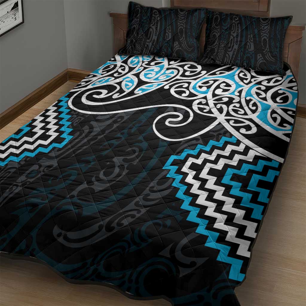Blue Aotearoa Tukutuku Manawa Tapu Quilt Bed Set Ta Moko Toi Maori LT9 - Polynesian Pride