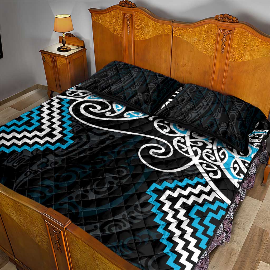 Blue Aotearoa Tukutuku Manawa Tapu Quilt Bed Set Ta Moko Toi Maori LT9 - Polynesian Pride