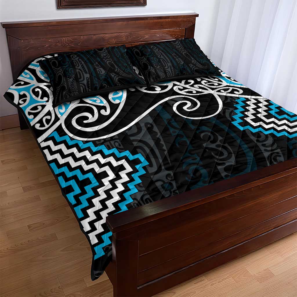 Blue Aotearoa Tukutuku Manawa Tapu Quilt Bed Set Ta Moko Toi Maori LT9 - Polynesian Pride