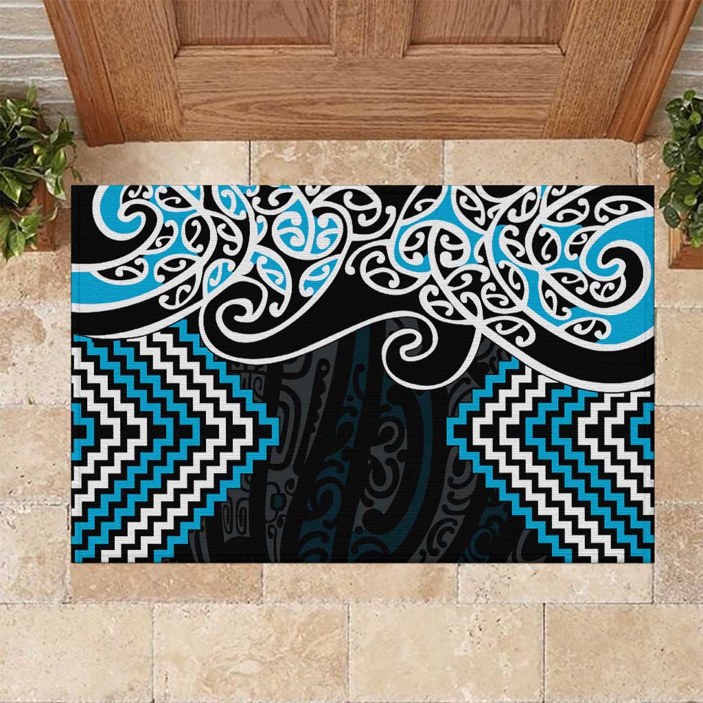 Blue Aotearoa Tukutuku Manawa Tapu Rubber Doormat Ta Moko Toi Maori LT9 Blue - Polynesian Pride