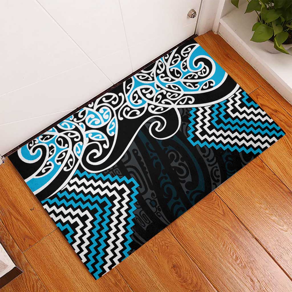 Blue Aotearoa Tukutuku Manawa Tapu Rubber Doormat Ta Moko Toi Maori LT9 - Polynesian Pride