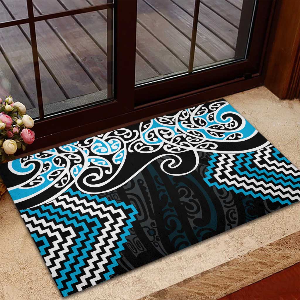 Blue Aotearoa Tukutuku Manawa Tapu Rubber Doormat Ta Moko Toi Maori LT9 - Polynesian Pride