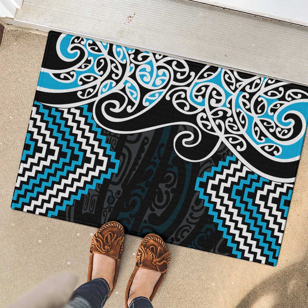 Blue Aotearoa Tukutuku Manawa Tapu Rubber Doormat Ta Moko Toi Maori LT9 - Polynesian Pride