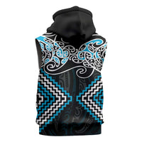 Blue Aotearoa Tukutuku Manawa Tapu Sleeveless Hoodie Ta Moko Toi Maori - Polynesian Pride