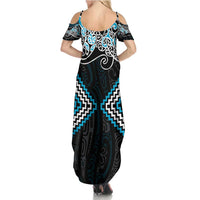 Blue Aotearoa Tukutuku Manawa Tapu Summer Maxi Dress Ta Moko Toi Maori