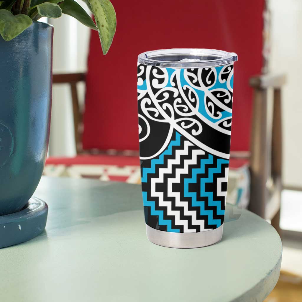 Blue Aotearoa Tukutuku Manawa Tapu Tumbler Cup Ta Moko Toi Maori LT9 - Polynesian Pride
