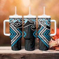 Blue Aotearoa Tukutuku Manawa Tapu Tumbler With Handle Ta Moko Toi Maori LT9 - Polynesian Pride