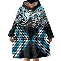 Blue Aotearoa Tukutuku Manawa Tapu Wearable Blanket Hoodie Ta Moko Toi Maori LT9 - Polynesian Pride