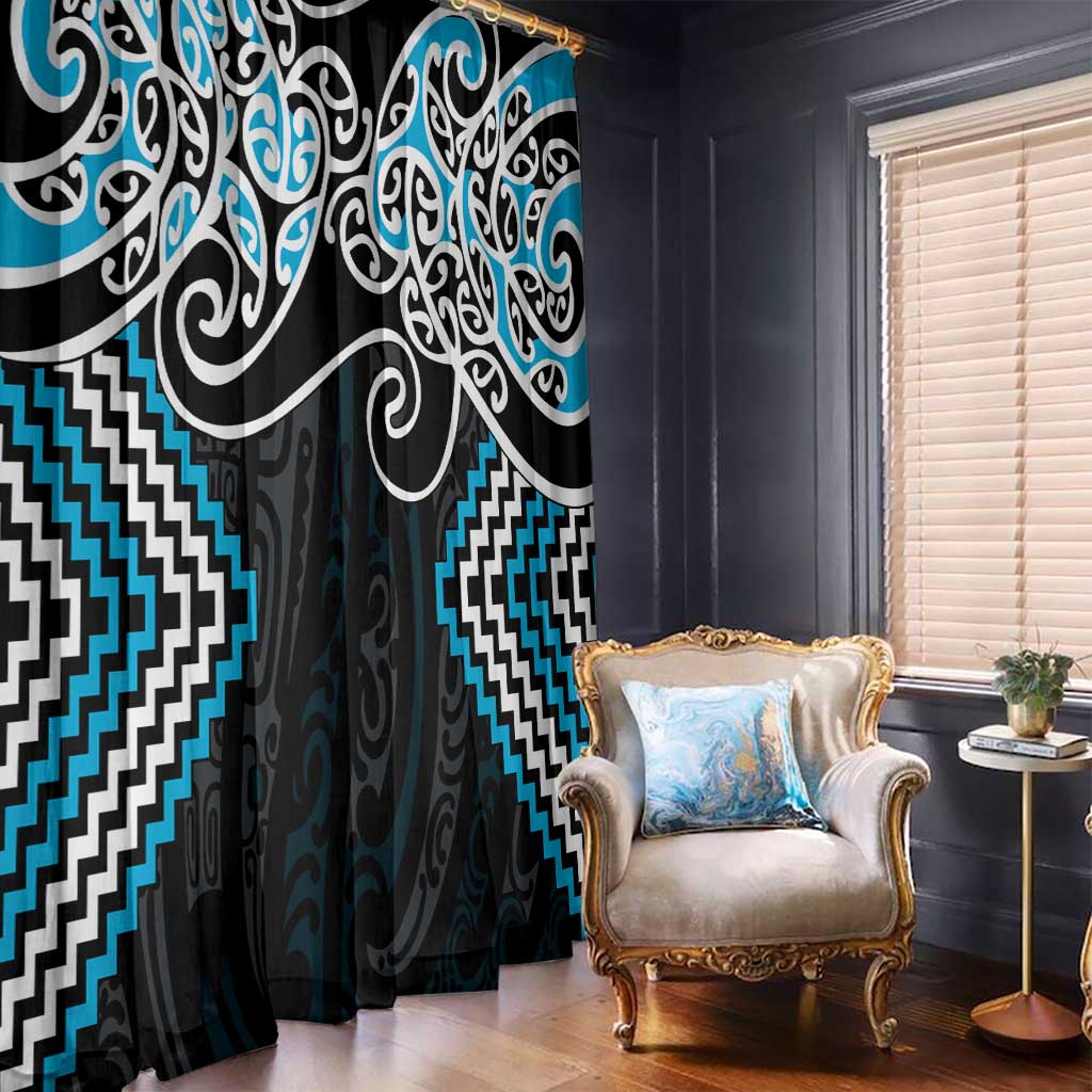 Blue Aotearoa Tukutuku Manawa Tapu Window Curtain Ta Moko Toi Maori LT9 - Polynesian Pride