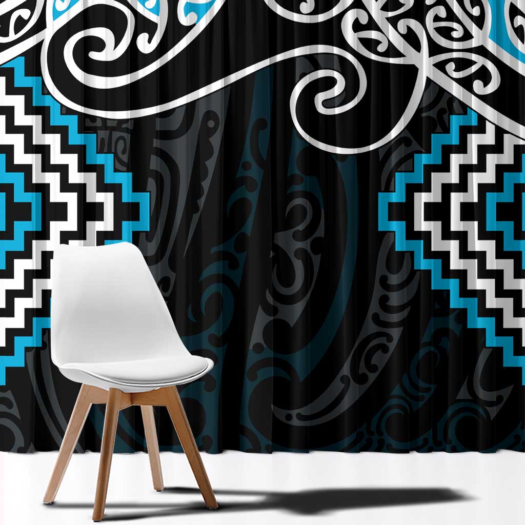 Blue Aotearoa Tukutuku Manawa Tapu Window Curtain Ta Moko Toi Maori LT9 - Polynesian Pride
