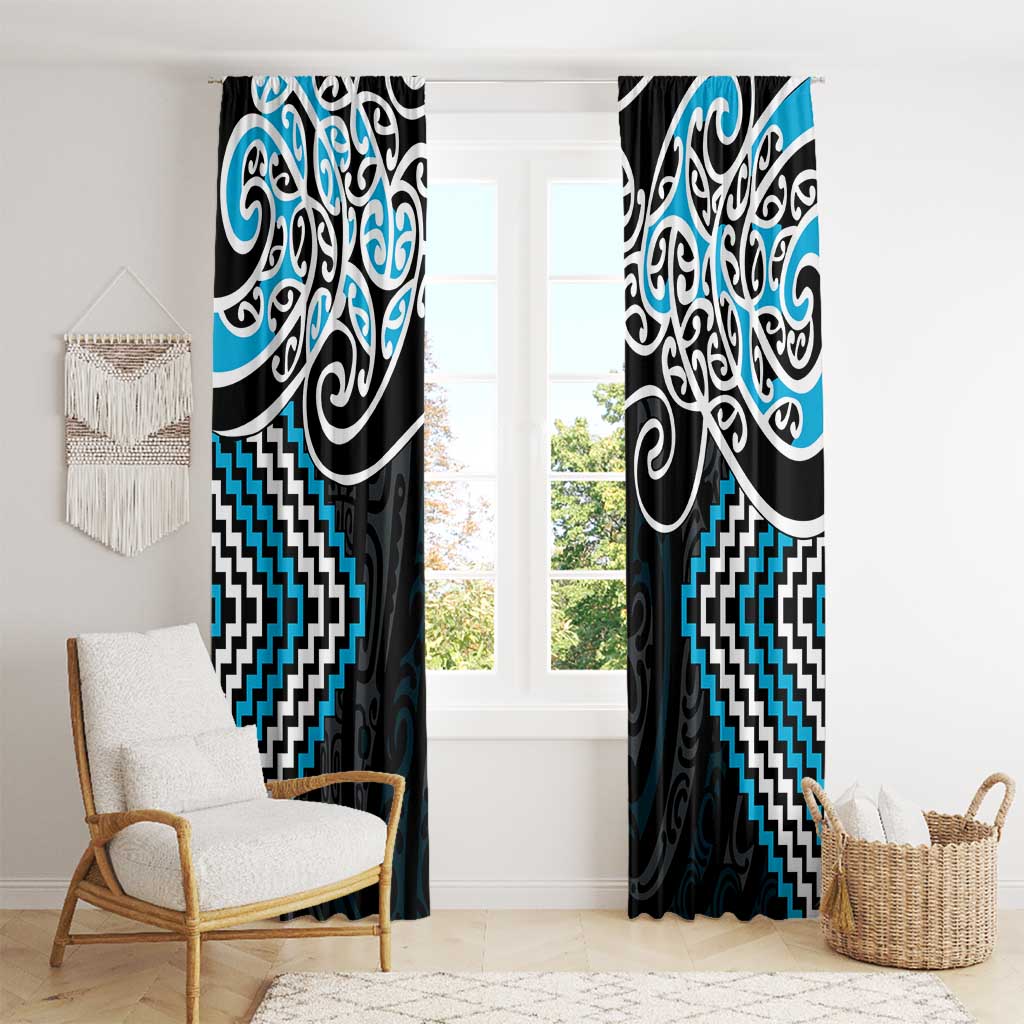 Blue Aotearoa Tukutuku Manawa Tapu Window Curtain Ta Moko Toi Maori LT9 - Polynesian Pride
