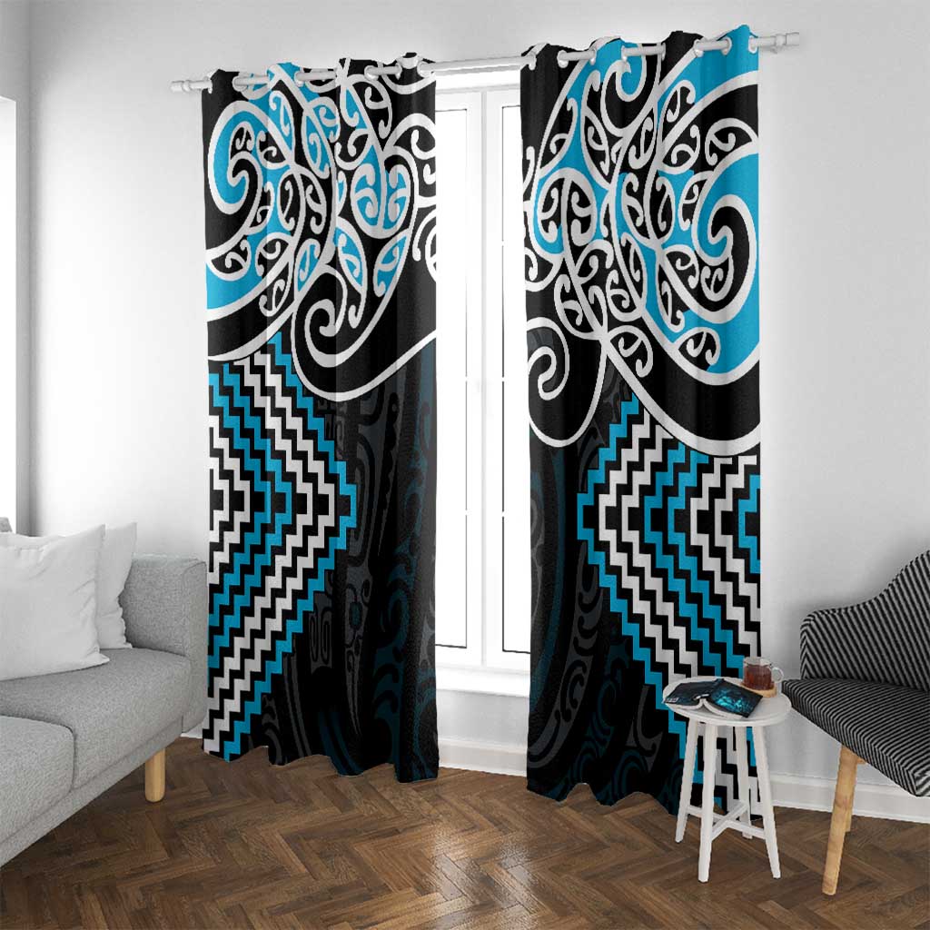 Blue Aotearoa Tukutuku Manawa Tapu Window Curtain Ta Moko Toi Maori LT9 With Grommets Blue - Polynesian Pride