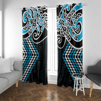 Blue Aotearoa Tukutuku Manawa Tapu Window Curtain Ta Moko Toi Maori LT9 With Grommets Blue - Polynesian Pride