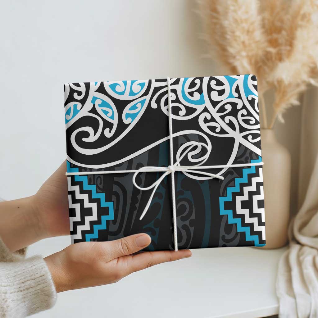 Blue Aotearoa Tukutuku Manawa Tapu Wrapping Paper Ta Moko Toi Maori - Polynesian Pride