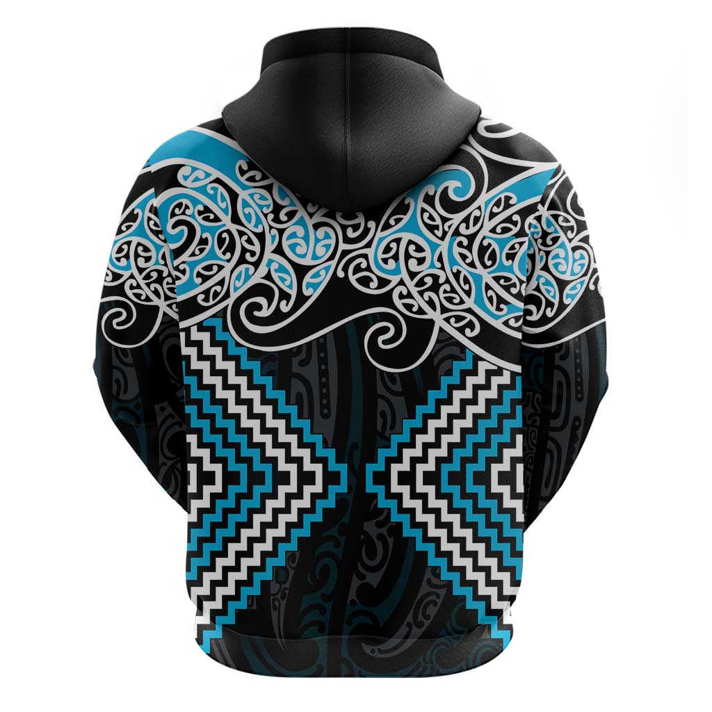 Blue Aotearoa Tukutuku Manawa Tapu Zip Hoodie Ta Moko Toi Maori