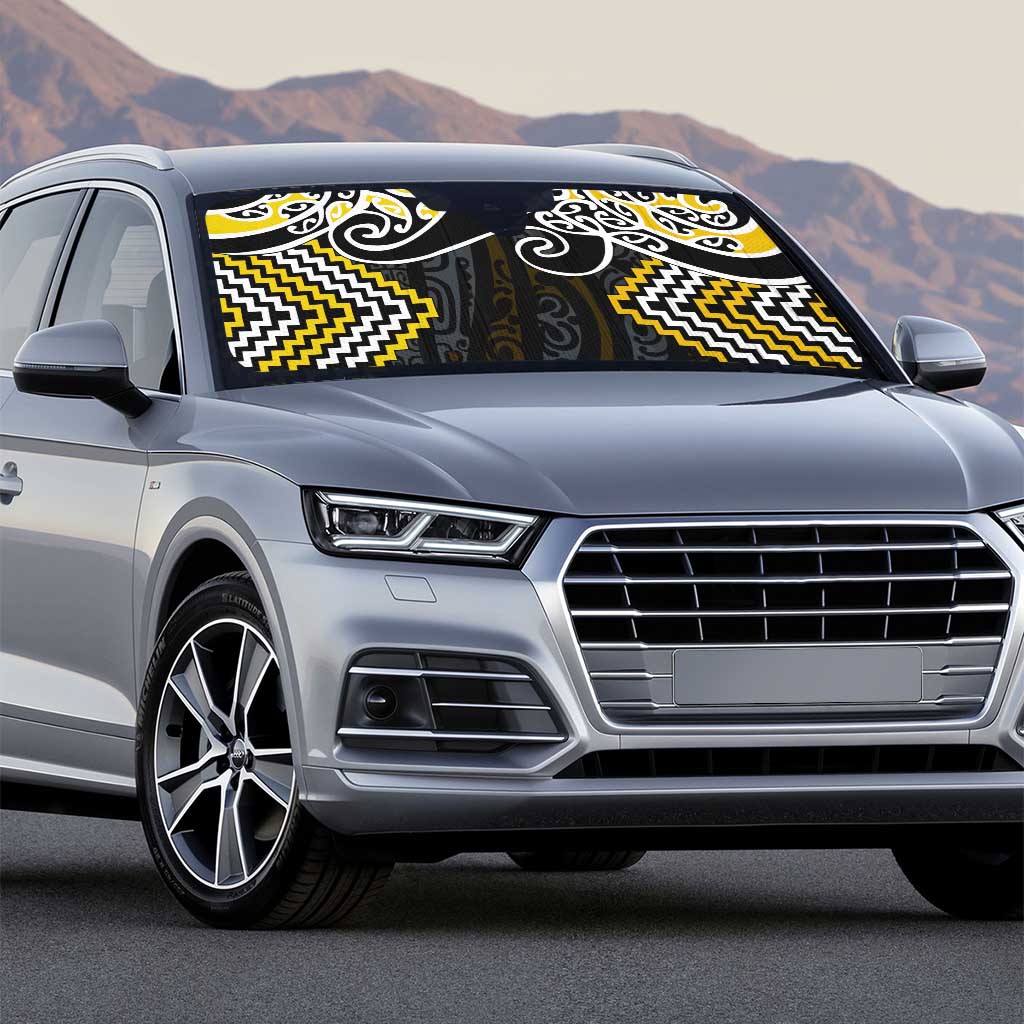 Gold Aotearoa Tukutuku Manawa Tapu Auto Sun Shade Ta Moko Toi Maori - Polynesian Pride