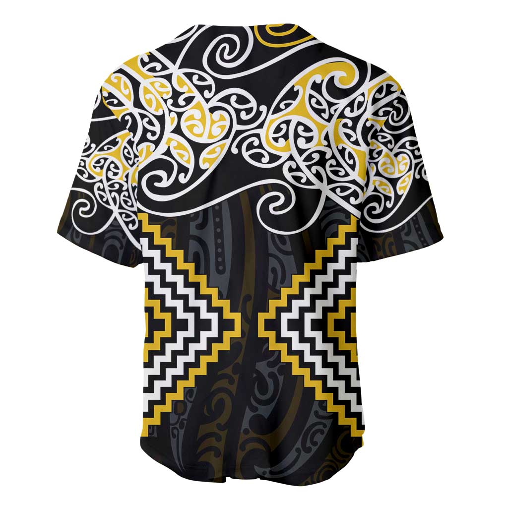 Gold Aotearoa Tukutuku Manawa Tapu Baseball Jersey Ta Moko Toi Maori