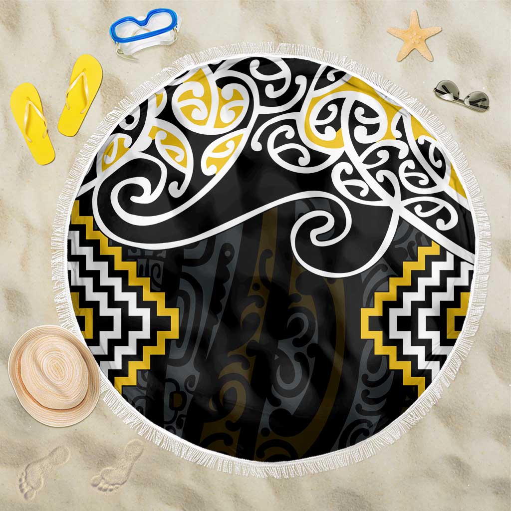 Gold Aotearoa Tukutuku Manawa Tapu Beach Blanket Ta Moko Toi Maori LT9 One Size 150cm Gold - Polynesian Pride