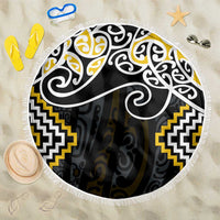 Gold Aotearoa Tukutuku Manawa Tapu Beach Blanket Ta Moko Toi Maori LT9 One Size 150cm Gold - Polynesian Pride