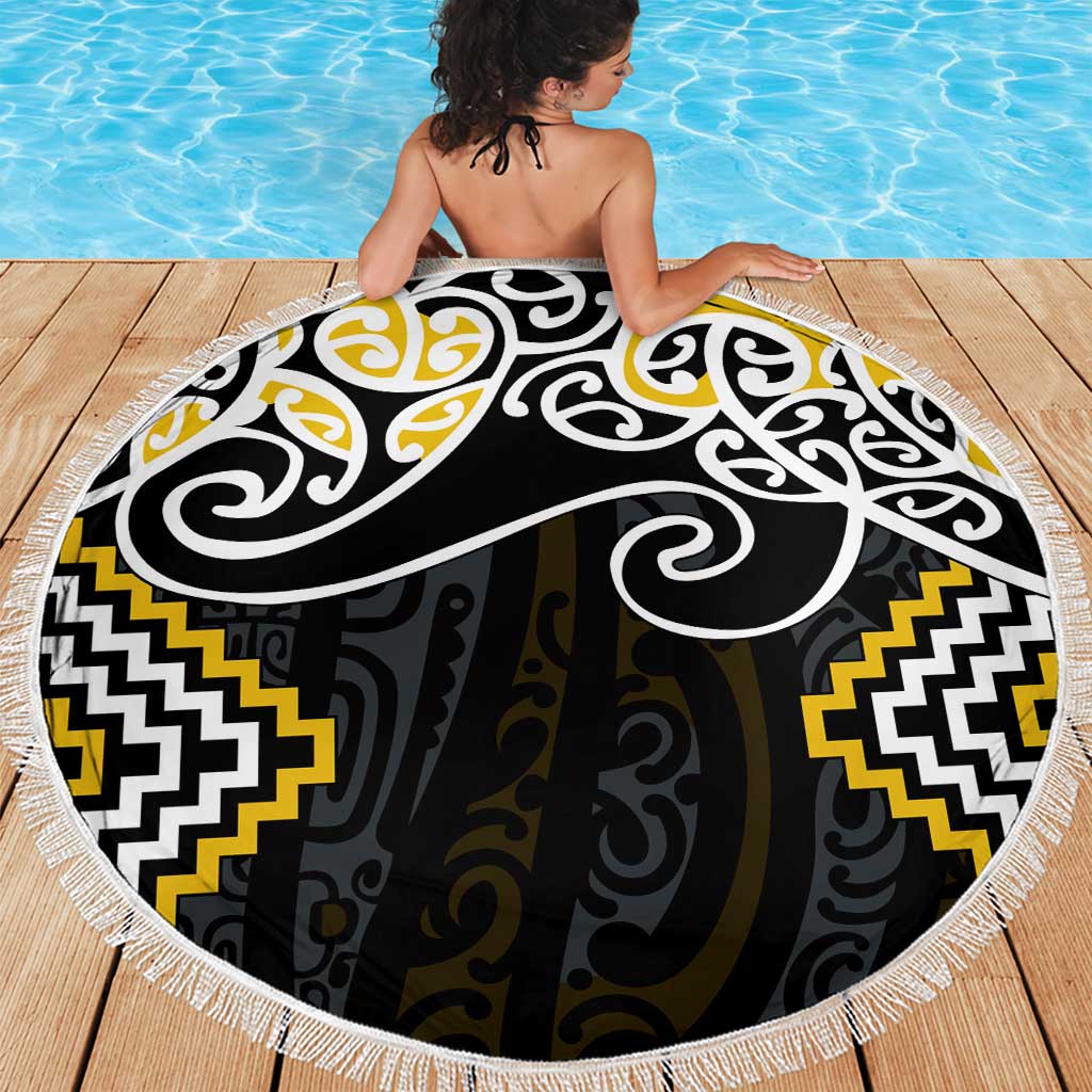 Gold Aotearoa Tukutuku Manawa Tapu Beach Blanket Ta Moko Toi Maori LT9 - Polynesian Pride
