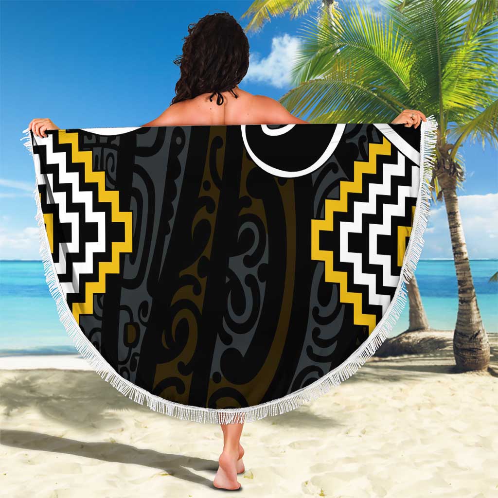 Gold Aotearoa Tukutuku Manawa Tapu Beach Blanket Ta Moko Toi Maori LT9 - Polynesian Pride