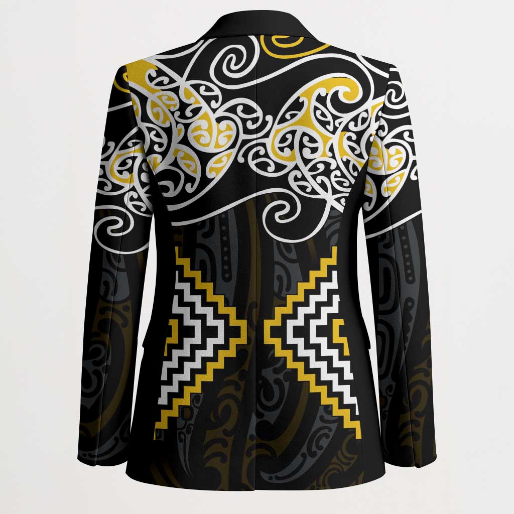 Gold Aotearoa Tukutuku Manawa Tapu Blazer Ta Moko Toi Maori - Polynesian Pride