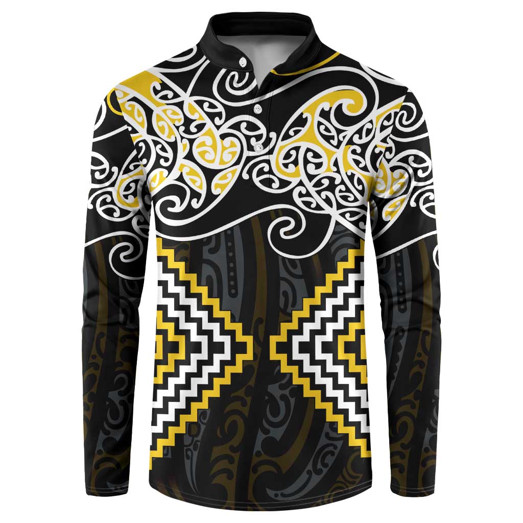 Gold Aotearoa Tukutuku Manawa Tapu Button Sweatshirt Ta Moko Toi Maori LT9 Gold - Polynesian Pride