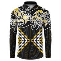 Gold Aotearoa Tukutuku Manawa Tapu Button Sweatshirt Ta Moko Toi Maori LT9 Gold - Polynesian Pride