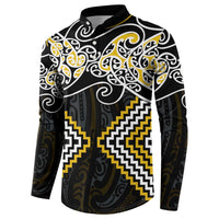 Gold Aotearoa Tukutuku Manawa Tapu Button Sweatshirt Ta Moko Toi Maori LT9 - Polynesian Pride