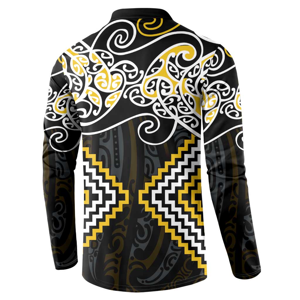 Gold Aotearoa Tukutuku Manawa Tapu Button Sweatshirt Ta Moko Toi Maori LT9 - Polynesian Pride